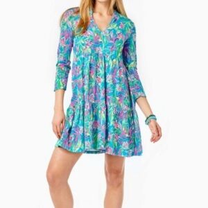 Lilly Pulitzer Alaina Tiered Dress Formentera Turquoise Keep On Beleafing XS NWT